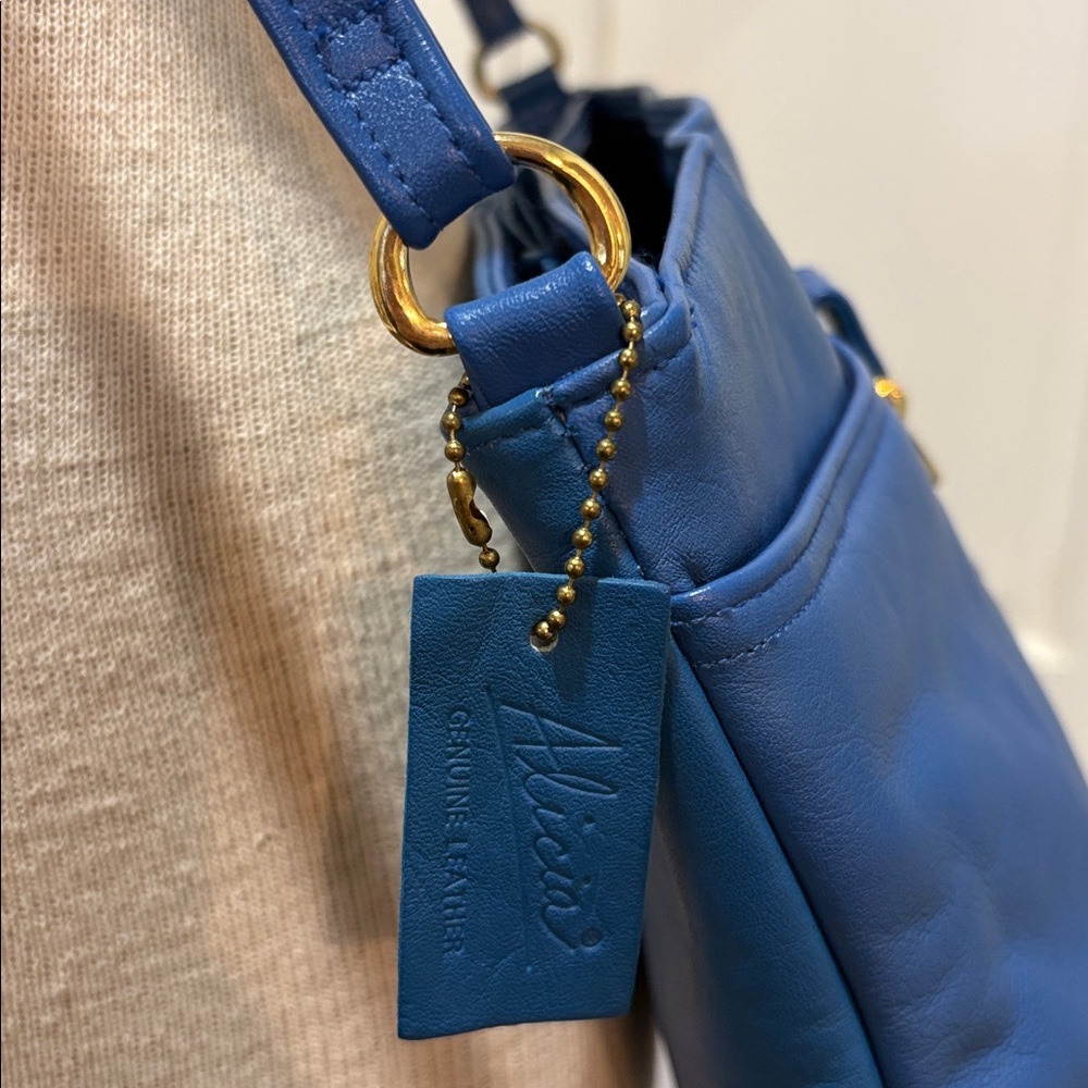Alicia Genuine Leather Royal blue should strap colorful purse - Picture 5 of 10